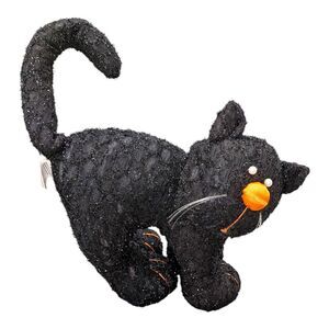 Black Sparkle Cat Halloween Plush Decor Weighted Arched Back Fall Decor Spooky